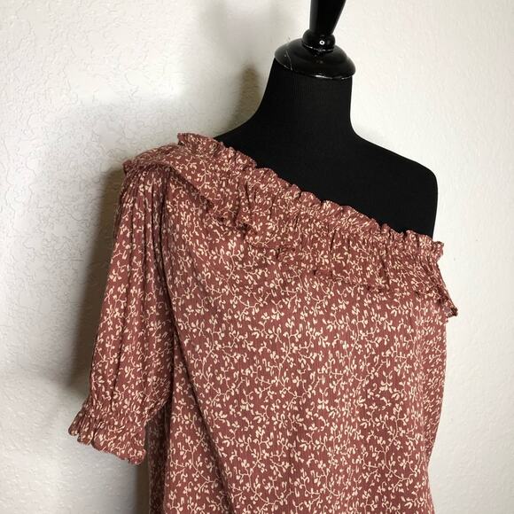 Ulla Johnson dusty rose pink white floral one shoulder ruffle top size 2 - Picture 3 of 10